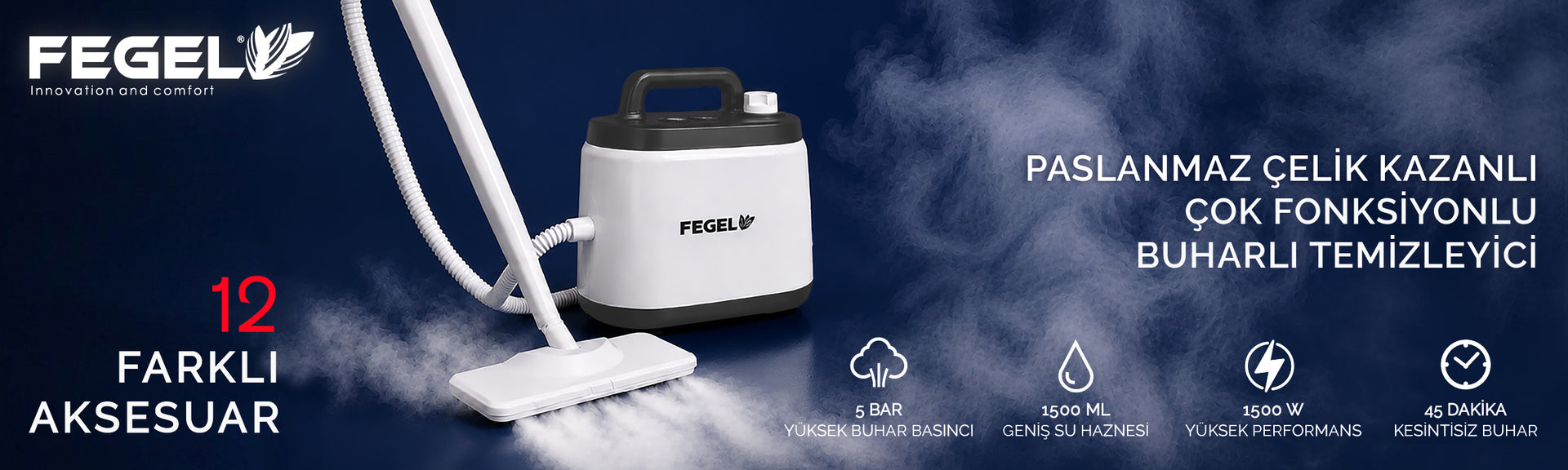 Fegel FG-B1 paslanmaz çelik kazanlı buharlı temizleyici
