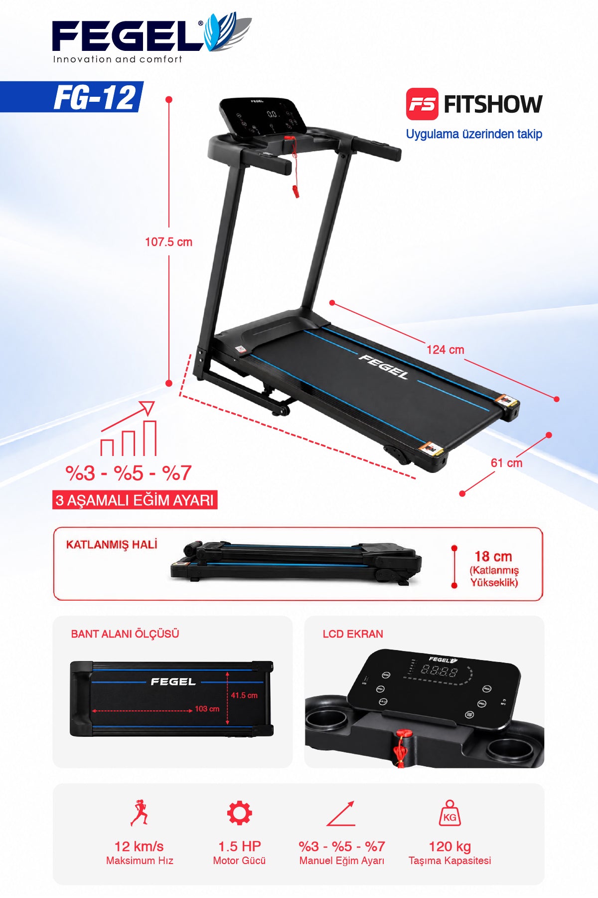 Fegel FG-12 Manuel Eğimli Koşu Bandı - Fitshow Destekli