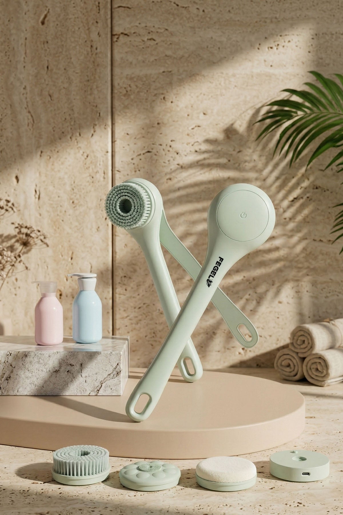 3 Başlıklı Şarjlı Duş Fırçası – Çok Fonksiyonlu Vücut Temizleme / FG-18