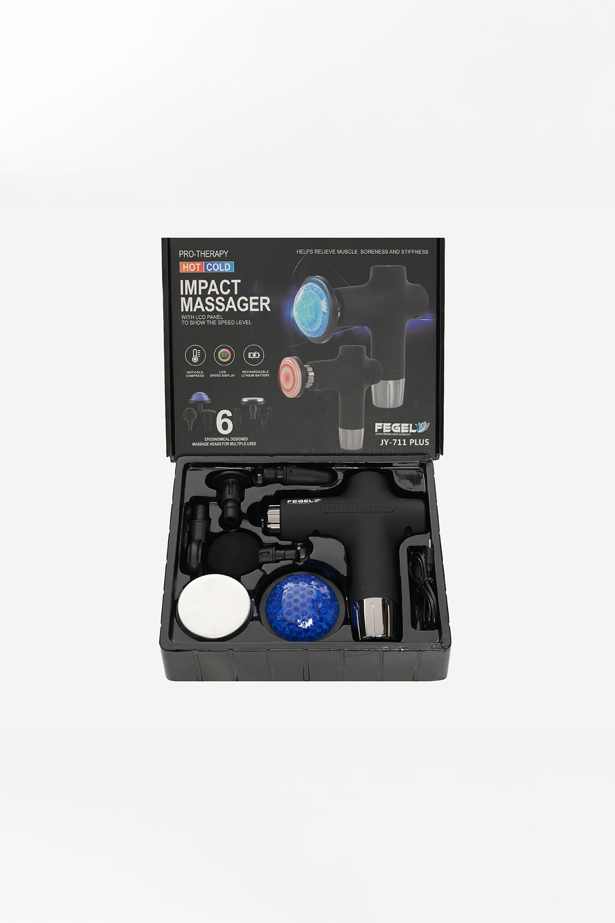 Şarjlı Isıtmalı & Soğuk Terapili 6 Başlıklı Sporcu Masaj Tabancası / FG-711