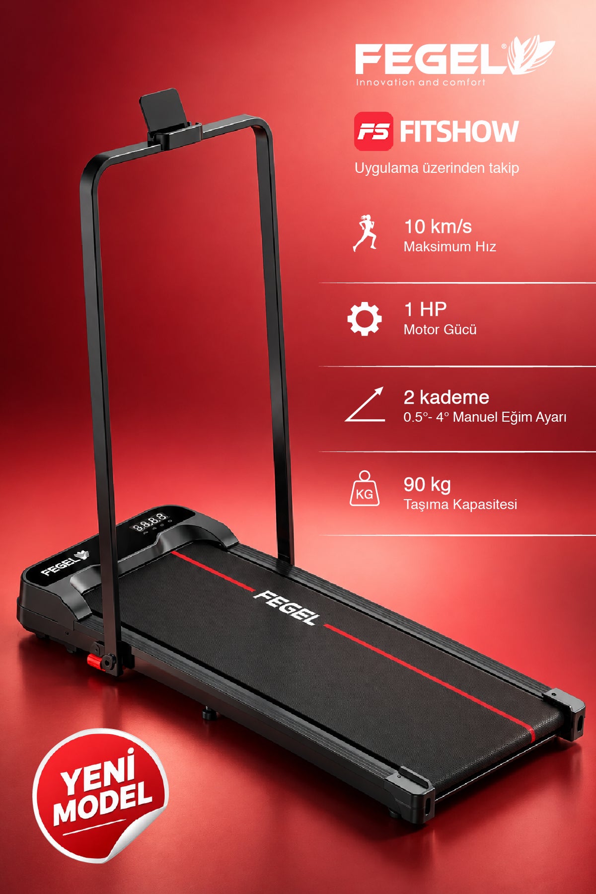 FG-30 Uzaktan Kumandalı Ultra İnce Tam Katlanabilir Sessiz Yürüyüş Bandı | 10 km/s, 95x38,5 cm Yürüyüş Alanı, Süre-Mesafe-Kalori Geri Sayım, Ev ve Ofis