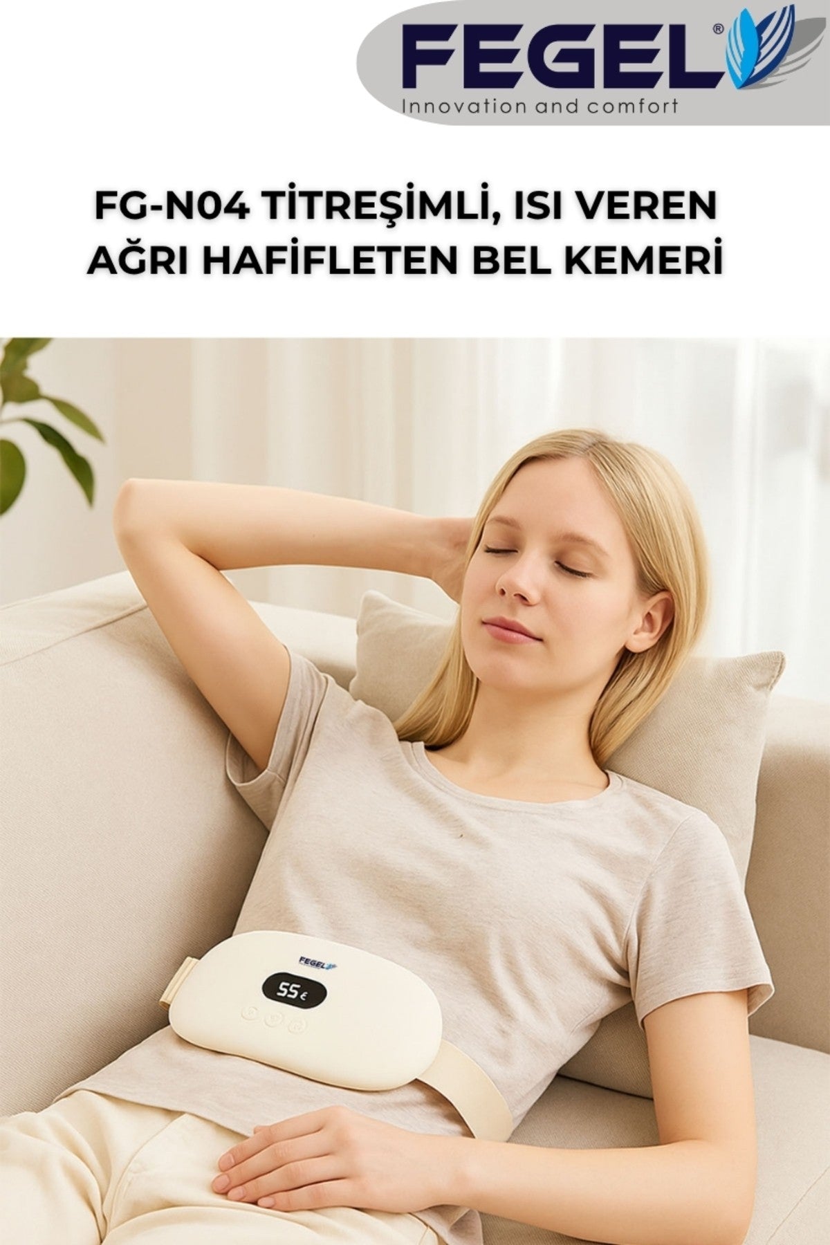 FG-N04 Titreşim, Isı Veren Şarjlı Özel Gün Kemeri – Regl, Karın ve Bel Ağrı Hafifleten Masaj Cihazı