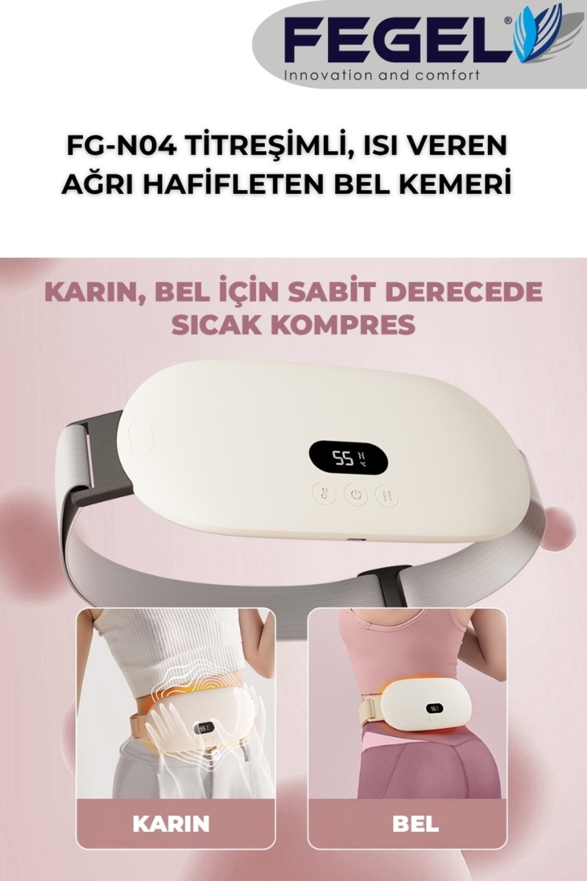 FG-N04 Titreşim, Isı Veren Şarjlı Özel Gün Kemeri – Regl, Karın ve Bel Ağrı Hafifleten Masaj Cihazı