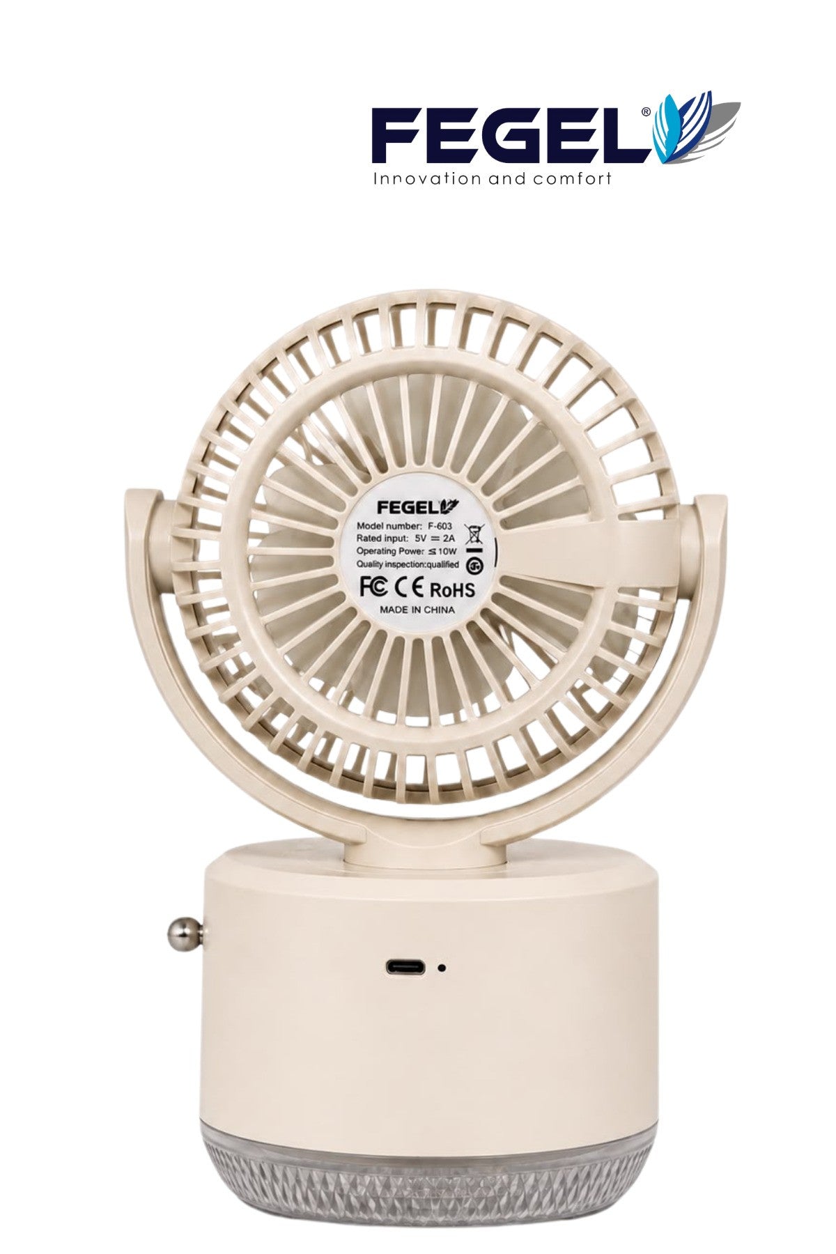 Fegel FG-03 Buharlı Nemlendirmeli Masaüstü Şarjlı Fan - Bej 3