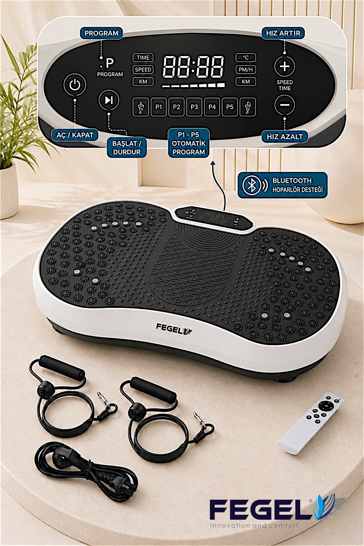 Fegel FG-6500 Titreşimli Fitness Platformu - Beyaz 4