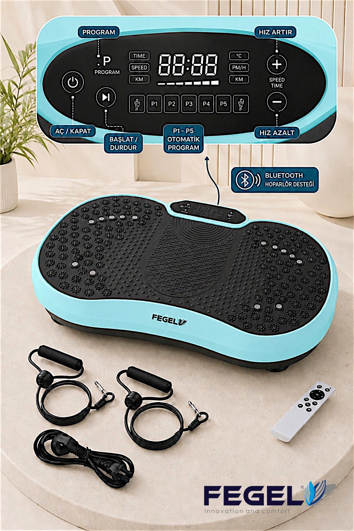 Fegel FG-6500 Titreşimli Fitness Platformu - Turkuaz 4